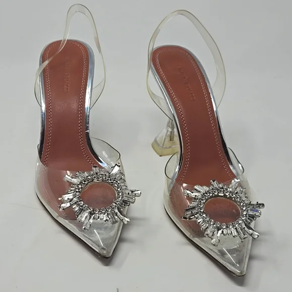 Amina Muaddi PVC Transparent Begum Glass Slingback Heels - Picture 1 of 10